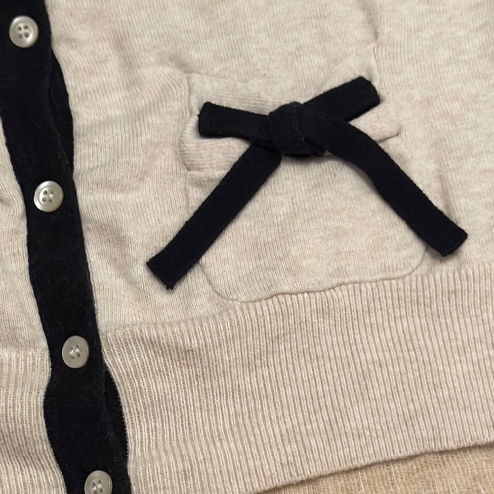 Cream Cardigan with Black Trim‎ and Bow Accents - Picture 3 of 7